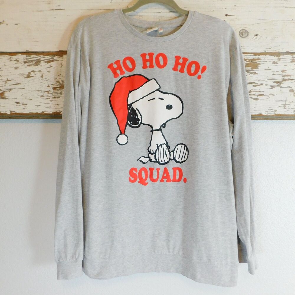 Peanuts Snoopy Christmas Shirt, Long Sleeve, Gray 2XL Adult 95% Cotton Fun EUC!!